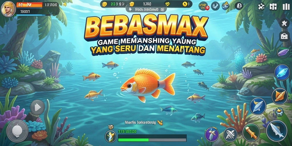 Screenshot gameplay BEBASMAX menampilkan momen menangkap ikan dengan grafik menarik.